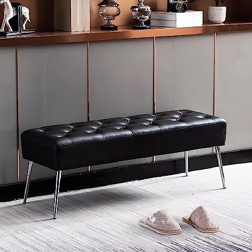 GArcan Bettbank mit Metallbeinen, gepolsterte Schlafzimmerbank, Ottomane-Sitzbank aus Leder, Moderne Multifunktions-Schuhbank, Eingangsbank, Esszimmerbank, Schwarz, 110 x 40 x 45 cm (43 x 16 x 18 Z