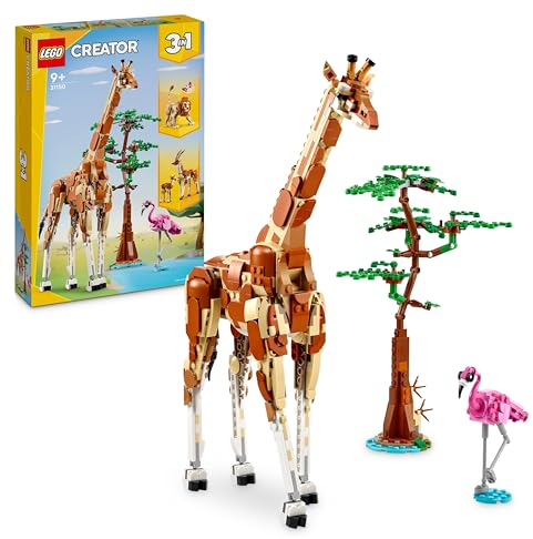 LEGO Creator 3in1 Wild Safari Animals, Giraffe Toy to Gazelle Figures to Lion Model, Set for Kids, Girls & Boys Aged 9 Plus, Includes Flamingo and Butterfly, Nature Gifts for Imaginative Play 31150