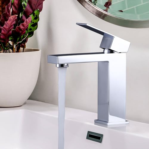 ARCORA Waschtischarmatur, Hochdruck Wasserhahn Bad aus 304 Edelstahl wassersparende Armatur Waschbecken mit kalte und heiße Wasserschläuche, Chrom