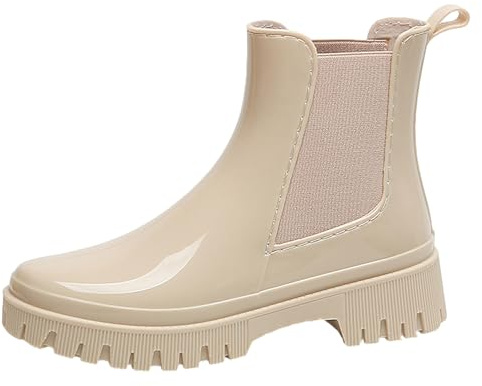 Jamron Dammode Chelsea regnstövlar tjocka klackar ankel höga Wellington stövlar, Beige B, 38 EU