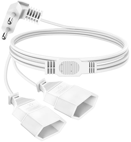 Verlängerungskabel Eurostecker,1,5M Verlängerungskabel Flach,Steckdosenadapter Flach,2-in-1 Stromkabel Dreifach Typ-C-Stecker, 0,75 mm² Max,Flachstecker Verlängerung für TV PC Computer Monitor