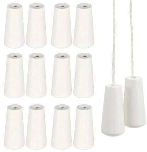 OKODOKO 12x White Wooden Pendant Pulley Knobs for Blind Shade Cord Tassels/Light Rope