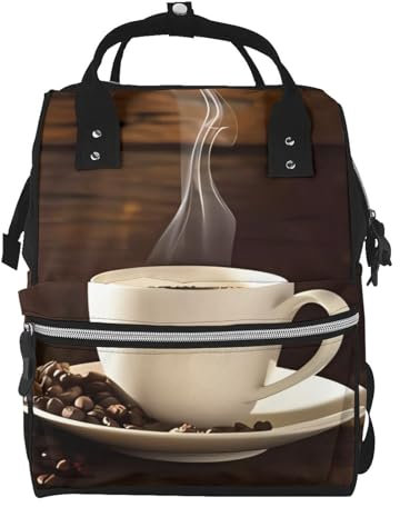 OrcoW Kaffeetasse Und Kaffeebohnen Drucken Windel Tasche Mumie Rucksack Große Kapazität Multifunktions Wasserdichte Windel Tasche Für Mama Und Papa, Schwarz , One size