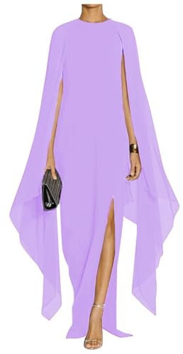 BessDress Fliederfarbenes Abendkleider mit Schlitz, Chiffon, langes Gala-Kleid, ausgestelltes Umhang, geteilte Ärmel, Osterkleid, Flieder, Größe 42