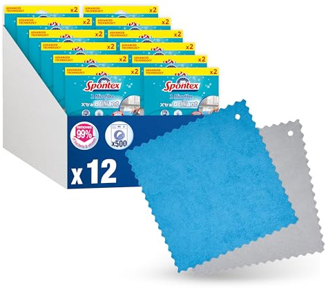 Spontex X’tra Brilliant Microfibre Cleaning Cloths | Reusable Cloths for Cleaning & Polishing | Machine Washable | 12 x 2 Pack (24 Total)