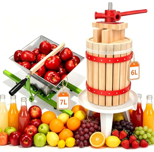 Suusolny 6L DIY Obstpresse + 7 L Obstmühle Fruchtpresse Saftpresse Weinpresse Beerenmühle Traubenmühle Mechanische Maischepresse Obsthäcksler Apfelpresse