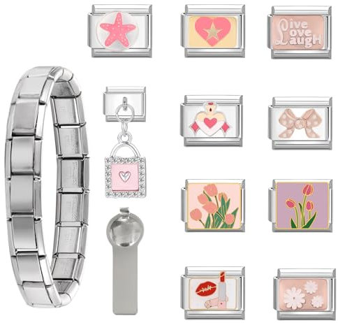 Greenyre Italian Charms Armband Set,10 zusätzlich Italian Charms mit Öffnungswerkzeugen,DIY Italian Style Charms für Damen Herren Mädchen,Geburtstag geschenk,Beste mama geschenk-12er-Satz - Rosa