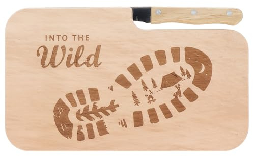 Spruchreif Planche à pain avec couteau « Into the Wild » - Planche en bois gravée avec motif de camping-car - Cadeau original pour les aventuriers, les amateurs de camping et les fans de plein air