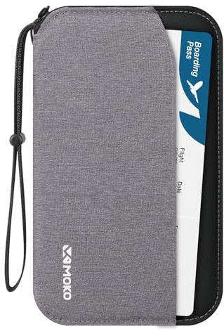 MoKo Reisepass Tasche Familie, RFID Reisepasshülle für Damen und Herren, Ausweistasche mit Mehreren Fächern, Reiseetui Reiseorganizer Dokumente Organizer für Karten Ausweise Tickets Schlüssel, Grau
