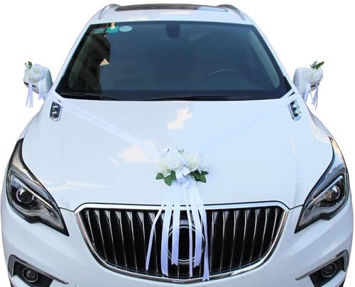 Hochzeit Autoschmuck, Auto Deko Hochzeit Motorhaube, Rose Blumen Deko Auto Schmuck Wedding Girlande Hochzeitsauto Deko Hochzeit Auto Dekoration Hochzeitsdekoration,Hochzeitsdeko Auto,Weiß