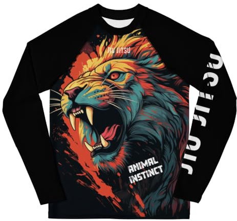 Youth Boys No Gi Jiu Jitsu Rash Guard - Orange Lion - Animal Instinct - BJJ, Wrestling