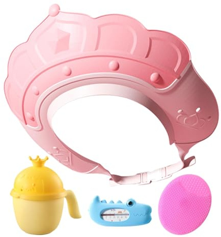 Bonnet de bain, chapeau de douche pour, chapeau de lavage des cheveux avec affichage de la température de l'eau et gobelet à shampooing, bonnet de sécurité avec brosse à shampooing pour le