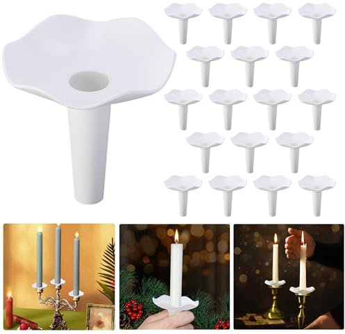 EBaokuup 60 Pcs Reusable Candle Drip Protectors,Detachable Plastic Candle Holders with Wax Catcher,Candle Bobeches for Church Vigil Christmas Eve Wedding Party Tapers Candlesticks