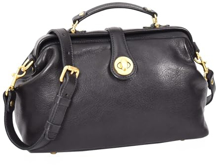 House of Luggage HLG848 Damen Schultertasche aus echtem Leder in Arztform, Schwarz , Medium