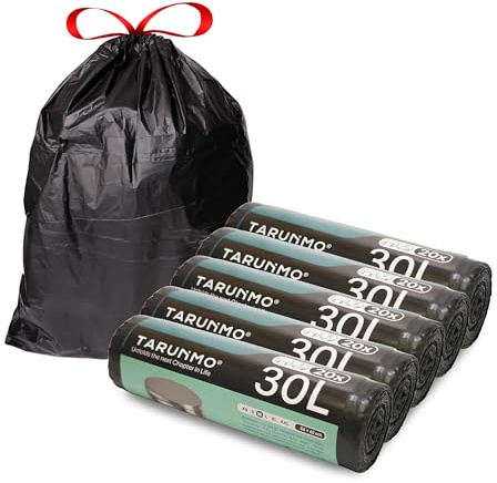 TARUNMO Bolsas de basura de 20 a 30 L, con pedal negro, cordón rojo, bolsas de basura fuertes, sin perfume, para oficina, resistentes 54 x 62 cm (100)