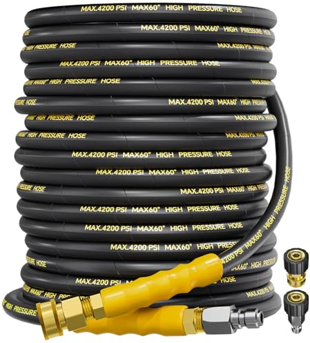 TechSweepPro Tubo flessibile per idropulitrice da 4200 psi, 30 m, con attacco rapido da 3/8 per acqua fredda/calda, filo di acciaio intrecciato resistente all'usura, con 2 adattatori M22 da 14 mm
