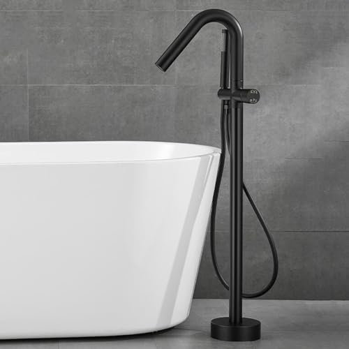 SGKOMN Freistehende Badewannenarmatur mit Handbrause, Messing Badewannenarmatur Wasser Kalt und Warm Einhebelmischer Badezimmerarmatur Freistehende Badewanne, Grau(Black)