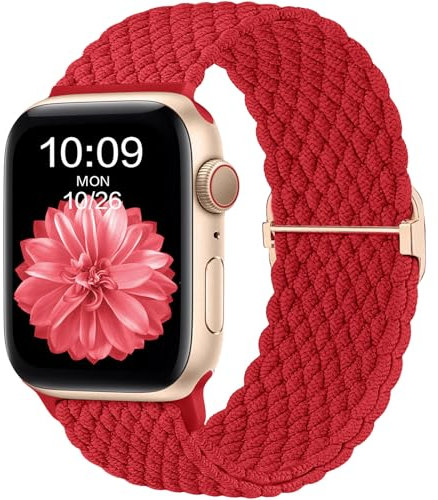 CeMiKa Kompatibel mit Apple Watch Armband 42mm 38mm 41mm 40mm Damen Herren, Geflochtenes Stoff Elastisches Solo Loop Nylon Band für iWatch Series 11 10 9 8 7 6 5 4 SE Ultra 3 2 1,Rot