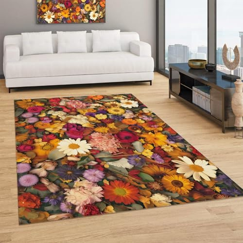 Vintage Hojas otoño margarita Alfombras Salon - Geranio de crisantemo de paja Grande Alfombra Lavable Lavadora Alfombras de área Alfombra Pelo Corto Antideslizante para Habitacion Dormitorio Pasillo