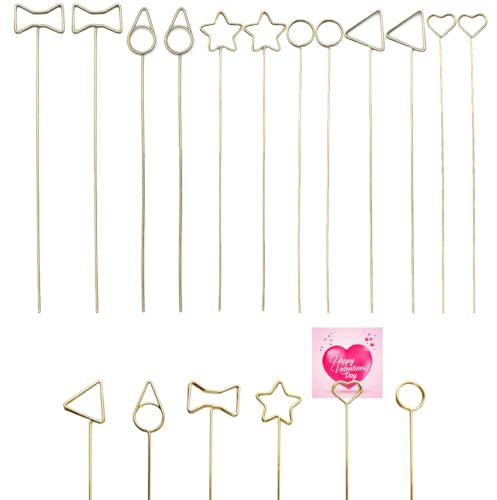 Metalldrähte Memo Clip, 12 Stück Metall Fotohalter, Zettelclips, Fotohalter DIY Handwerk Draht Klammern, Stehen Memo Foto Clip für Hochzeit Geburtstag Party Tischdeko, Kuchen Dekor