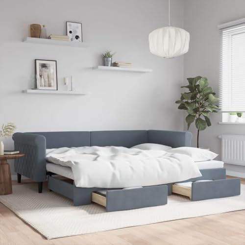 LAPOOH Tagesbett Ausziehbar mit Schubladen Dunkelgrau 90x200 cm Samt, Bett, Bed Frame, Familienbett, Bettrahmen, Bett Gestell, Bett Rahmengestell, Schlafzimmer Bett - 3197820