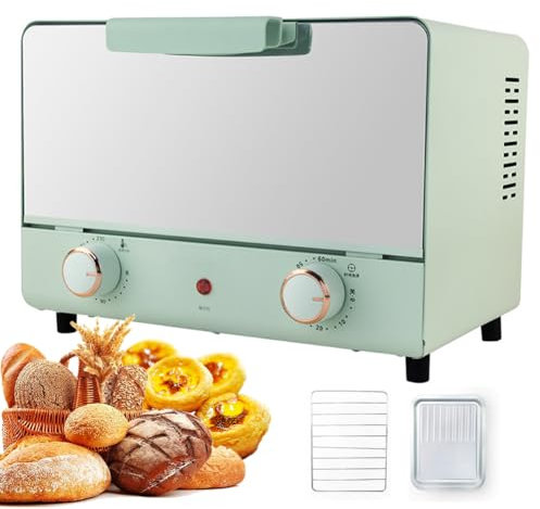 Horno de sobremesa para tartas, bandeja eléctrica para hornear de 1000 W con temporizador de 60 minutos, temperatura ajustable de 90 a 230 ℃, mango antiescaldaduras, horno eléctrico de doble capa