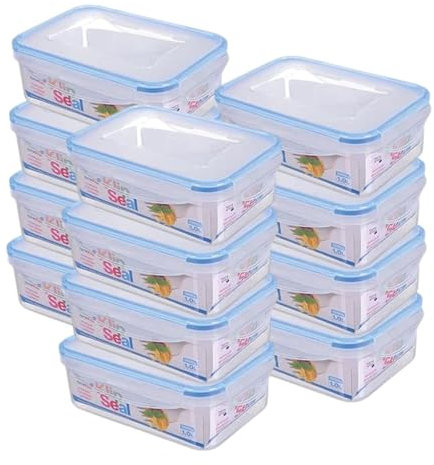 HOMESHOPA Plastic Airtight Food Storage Container, 12 Pack 1 Litre Leakproof Rectangle Container with Clip-Lock Lid, BPA Free Reusable Meal Prep Lunch Box Microwave Freezer & Dishwasher Safe