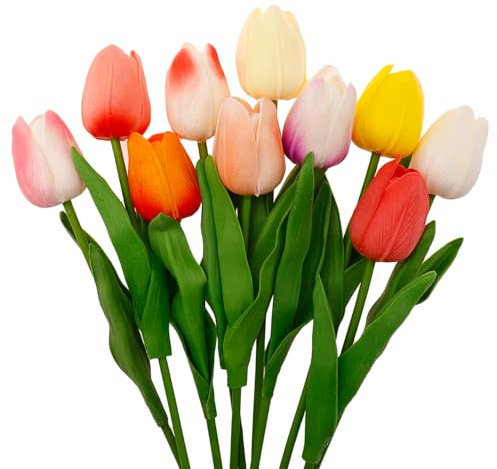 Artificial Tulips, 10 Colours Fake Tulips Real Touch Artificial Flowers Fake Flowers for Home Dining Table Decoration