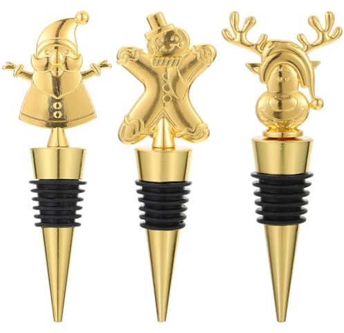 VICASKY Sektverschluss Mushroom Wine Stopper 3 Stück Weihnachtliche Weinkorken Flasche Zubehör Party-Weinstopper Weihnachtsweinkorken Weinstopfen für den Urlaub Weihnachten Zinklegierung Golden