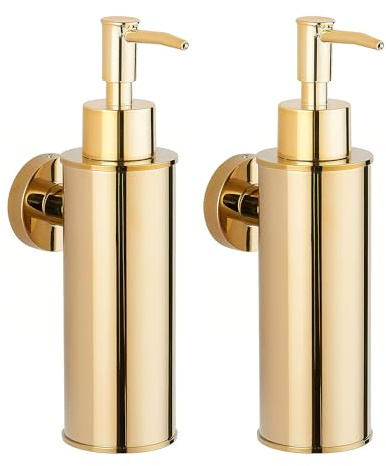 BGL Wandmontierter Seifenspender 2er Set aus Edelstahl, 180 ml Flüssigseifenspender aus SUS304, ABS-Pumpkopf, Goldfarben, für Bad und Küche