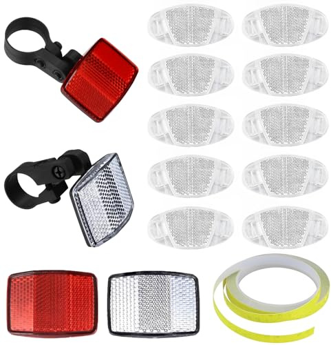 15 Stück Reflektoren Fahrrad Set, 10 Stück Katzenaugen Fahrrad Und 4 Stück Ahrrad Reflektoren Vorne Hinten Und 8m Reflexstreifen, Katzenaugen Fahrrad Kinder, Für Mountainbike, Motorrad, Mtb, E-Bike