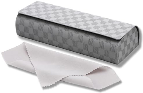 Boniyeah Glasses Case PU Leather with Cleaning Cloth – Magnetic Hard Shell Eyewear Box with Soft Lining, Scratch-Resistant Spectacle Holder for Travel, Work & Home (Grey)