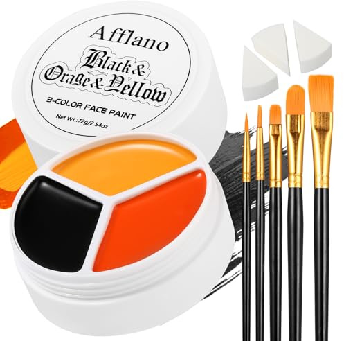 DE'LANCI Pintura facial negro naranja amarillo acabado satinado color corporal para carnaval, Halloween, maquillaje facial blanco, payaso, zombi SFX