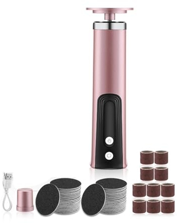FußFeile USB-aufladbare kabellose elektrische Fußfeile, Nagelhautentferner, Kallus-Entferner, Pediküre-Werkzeug, Fuß-Fersenpflege-Werkzeug mit Schleifpapier(Pink)