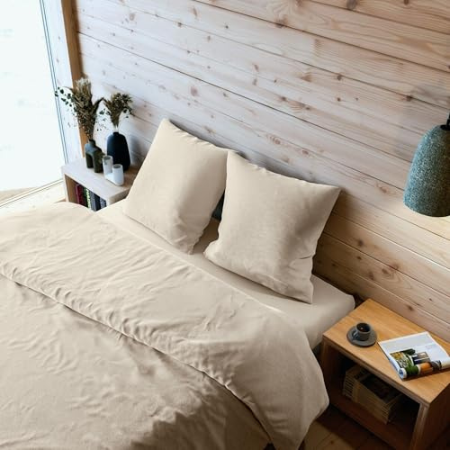 Wolkenfeld Biber Bettwäsche 220x240 + 2X 80x80 cm Flanell – 3-teilige Winter Bettwäsche Baumwolle 100% – Fein-Flanell bettwäsche – warm und atmungsaktiv – OEKO-TEX zertifiziert, Made in Germany, Beige