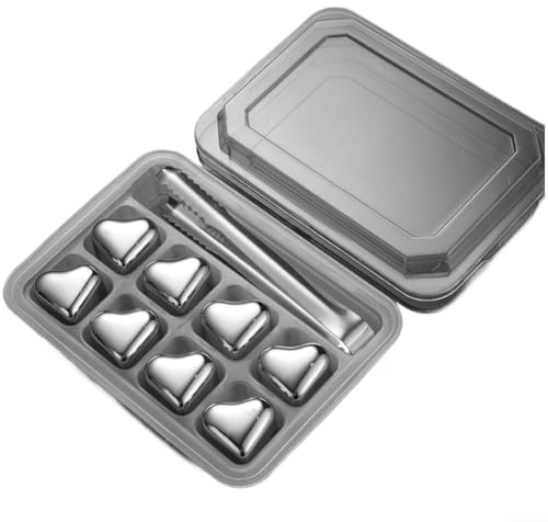 Piedras de whisky, cubos de hielo reutilizables de acero inoxidable con forma de corazón, juego de piedras de enfriamiento para bebidas de vino de vodka sin enfriamiento por dilución (C)