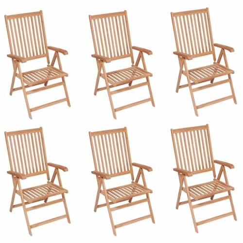 Nqyjm Utomhusstol justerbart ryggstöd vilstol trädgårdsstolar set med 6 solid teak trä för trädgård, strand, balkong, terrass, camping