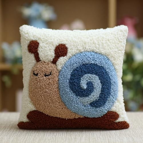 Taxpy Knüpfkissen-Set,Schnecke Strickset-Kissen,43 X 43 Cm | Diy Knüpfhaken Kissenbezug Teppich-Stickset,Häkel-Leinenmuster,Handarbeiten Erwachsene Und Anfänger