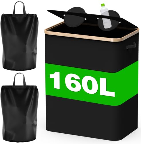 Drepint 160L Pfandflaschen Sammelbehälter, Pfandflaschen Behältermit 2 Deckeln, Behalter Leergut & Altglas Aufbewahrung (Schwarz)
