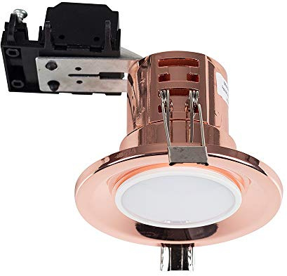 MiniSun | Modern Fire Rated Polished Copper Effect GU10 Recessed Ceiling Downlight/Spotlights | Ceiling Spots | Pack of 6 | Includes 5W LED Bulbs [3000K Warm White] | Mains Wired