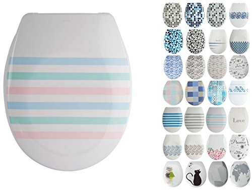 MSV Design WC Sitz, Absenkautomatik, Fast Fix/Schnellbefestigung, Befestigung mit Knopfdruck, Toilettensitz WC Deckel Klobrille Deauville Pastell rosa, blau, grün