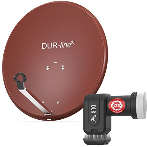 DUR-line MDA 60 Rot - Digiatale 4 Teilnehmer Satellitenschüssel Komplett-Anlage mit +Ultra Quad - LNB [Camping, Astra 19,2°, DVB-S/S2, Full HD, 4K, 3D]