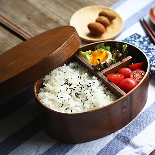 YJZQ Scatole Bento Giapponese Porta Pranzo in Legno Naturale Contenitore Per Il Pranzo Contenitore Per Alimenti con Scomparto Rimovibile Pranzo Scatola Portatile per Picnic Regalo Fidanzata