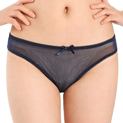 Satini Women's Nylon Sheer Bikini Briefs Panties (Midnight Blue, M)
