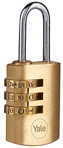 Yale - Y150B/22/120/1 Standard Security 22mm Brass Combination Padlock - Open Steel Shackle - 3 dial Combination Lock