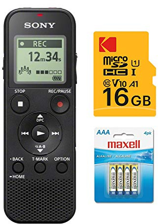 Sony ICD-PX370 Digital Voice Recorder Bundle with 16GB microSDHC Card with Adapter (3 Items)