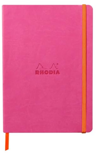 RHODIA 117445C - Fuchsia Soft Notebook - A5 - Dotted Dot - 160 pages - Ivory Clairefontaine Paper 90 g/m - Bookmark, Elastic Closure - Faux Leather Cover - Rhodiarama Collection