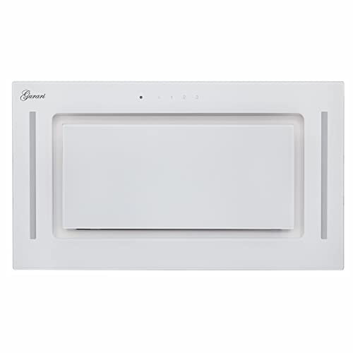 GURARI hotte de plafond GCH E 217 WH 52 Prime avec tuyau d'évacuation, hotte aspirante 52 cm, verre blanc, 1000m³/h, aspiration très puissante, 3 niveaux, hotte aspirante, air extrait/air circulant