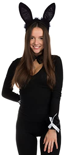 Brandsseller Tier Kostüm Damen Set Katze - Katzenohren Katzenschwanz und Fliege aus weichem Velour - schnelle Verkleidung perfekt für Karneval, Fasching, Mottoparty & Halloween