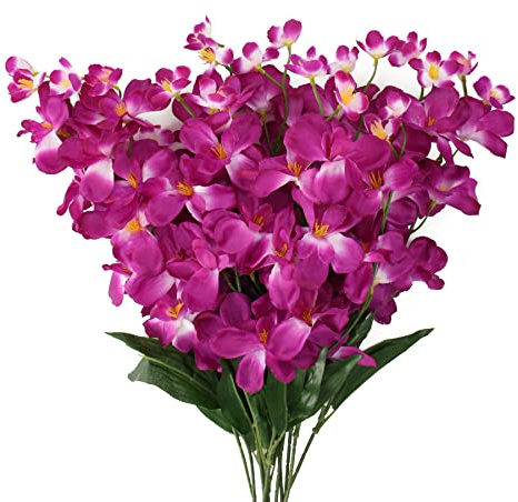 HOKPA 26.7'' Artificial Orchid Stems, 12Pcs Purple-Red Silk Turquoise Orchids Flowers for Wedding Bridal Bouquet Boutonniere Wreath Table Centerpiece Outdoor Decor